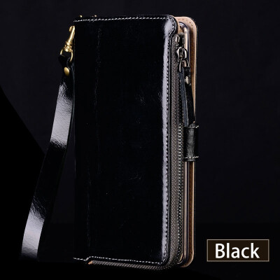 

Genuine Leather flip Case For iPhone 6 7 8 Plus X Zipper wallet bag Lanyard design Phone Cover