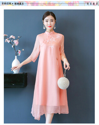 

2018 новый китайский стиль улучшил Cheongsam платье ретро печать сшивание cheongsam платье леди благородные дамы