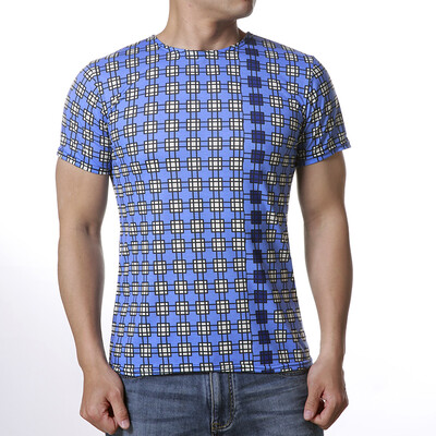 

Mens Printing Lattice Personality Short Sleeve T-shirt
