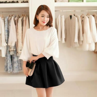 

spring womens small short skirt high waist pleated puff skirt spring&summer basic bust skirt