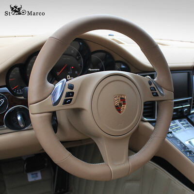

St Mark Porsche special leather suede fleece hand sewing steering wheel cover all inclusive Porsche Cayenne 15-19 CU-005 red leather black perforated leather red line