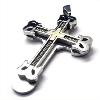 

Hpolw Mens cast stainless steel Heavy Steel wireWire Cable Cross Necklace Pendant Vintage -with 18-26 inches ChainSilver&Gold