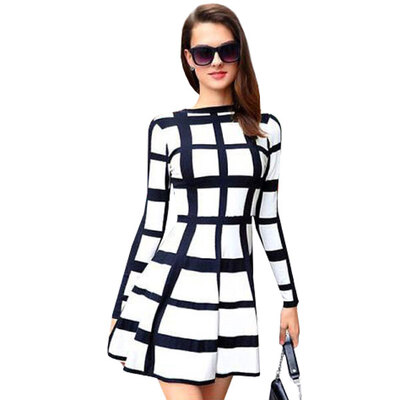 

Lovaru ™ Winter And Fall New Fashion 2015 Women Plaid Printed Casual Dress O-neck Full Sleeve Dress Work Wear Vestidos