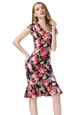 

Womens Floral Bodycon Dress with Ruffle Hem