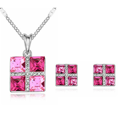 

Fashion Jewelry Sets Square Crystal from Austrian High Quality Pendants Necklaces Earrings For Women Accessories