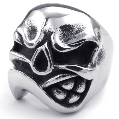 

Hpolw Mens Stainless Steel Ring, Gothic Skull, Black Silver