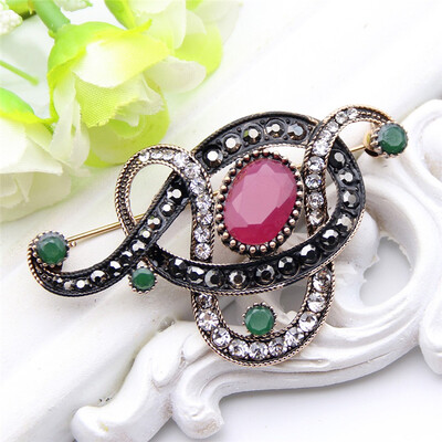 

Vintage Turkish Music Notation Brooch Pin Women Abstract Line Jewelry Antique Gold Color Resin Brooch Broches Hijab Scarf Pins