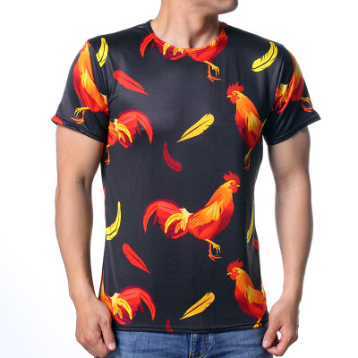 

Mens Big Red Rooster Printed Short Sleeve Round Neck Casual Pullover T-Shirts