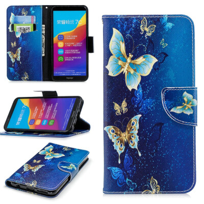 

BEFOSPEY Painting PU LeatherSoft TPU Card Slot Stand Wallet Case For Huawei Honor 7C599"2018