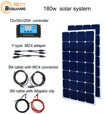 

BOGUANG 180w Waterproof solar system 90w solar panel module 20A solar Controller cable MC4 connector for 12v battery RV yacht car