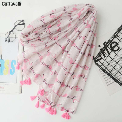 

Guttavalli Women Small Flamingos Печать Длинные кисточки Шаль Летние женские хлопковые животные Шарф Богемия Розовые тощие шарфы из шеврона