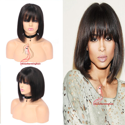 

Ciara style bob cut hair silky straight bang кружевной передний парик бразильский человеческий боб парик с прямым ударом