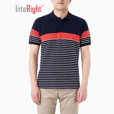 

INTERIGHT Men&39s POLO Shirt Loop Positioning Stripe Short Sleeve Blue Orange Bar