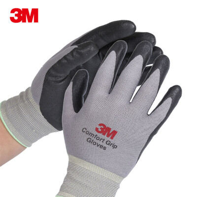 

3M nitrile wear-resistant coating protective gloves non-slip work gloves comfortable breathable cotton gloves gray L