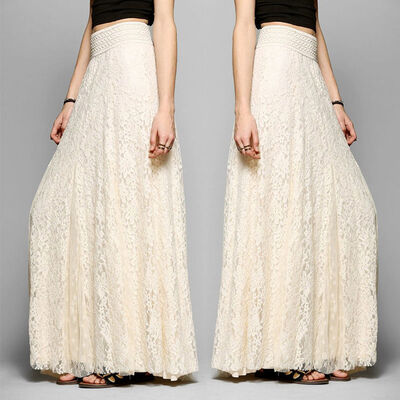 

Women Double Layer Chiffon Pleated Long Maxi Dress Elastic Waist Skirt