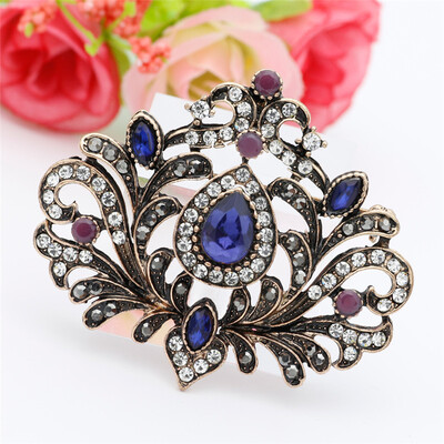 

Fashion Turkish Women Hijab Brooch Antique Gold Color Hollow Flower Resin Corsage Jewelry Indian Bohemia Ethnic Wedding Bijoux