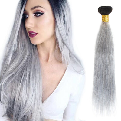 

Ombre Hair Bundles Dark Roots T1BGrey Straight Remy Human Hair Weave Two Tone Color Gray Hair Extensions