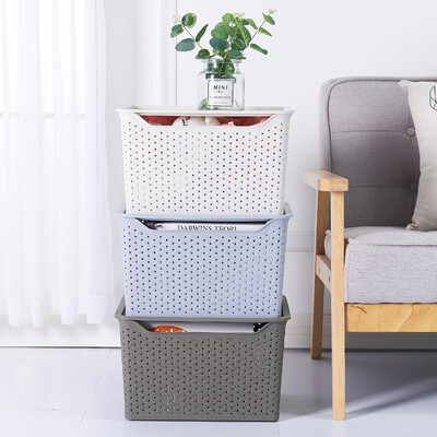 

Longshida LONGSTAR plastic storage basket storage basket with cover imitation woven desktop storage basket storage basket large mixed color 3 Pack LJ-13013