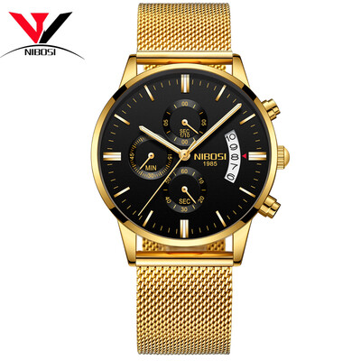 

NIBOSI кварцевые наручные часы Мужские часы Мужские часы Мода Top Brand Luxury Wristwatch Mesh Strap Нержавеющая сталь Водонепроницаемый Relogios