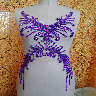 

Pure hand made dazzling purple sew on Rhinestones applique crystals patches 5228cm DIY dress accessory