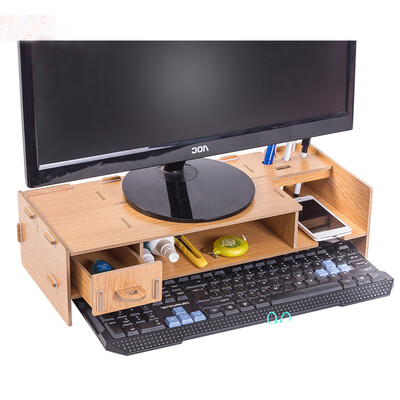 

Ting good computer monitor table computer stand double computer LCD display increased rack base display stand keyboard storage rack wood color TH5060