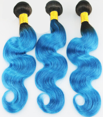 

Brazilian Virgin Hair Body Wave Ombre Human Hair 1Bblue Sew In Weft 8A Grade Virgin Ombre Brazilian Hair Extension 3 Bundles