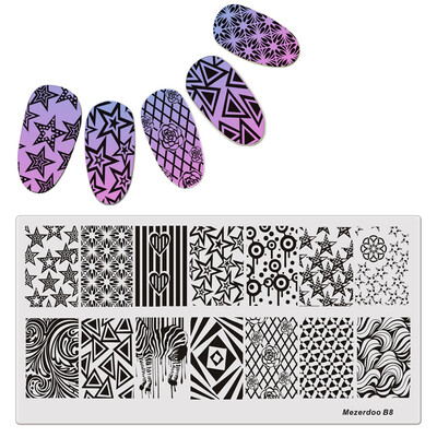 

Mezerdoo Star Rose Patterns Rectangle Stamping Plate Space Star Moon Manicure DIY Nail Art Stamp Template B8