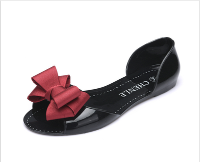 

Akane 2018 autumn flat shoes crystal shoes plastic bowknot fish mouth sweet bow open toe flat shoes casual beach girls flat sandal