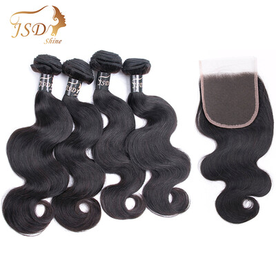 

JSDShine Company Indian Body Wave Bundles With 44 Lace Closure Closure Human Hair Extension Natural Color Non-Remy Hair Weaving