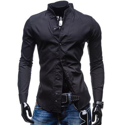 

Zogaa New Mens Shirt Pure Color Slim Casual Fashion