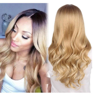 

Protea Womens Fashion Long Curly Wavy Wig Ombre Color Brown to Blonde Wig Heat Resistant Full Synthetic Wig for Women Party Wigs