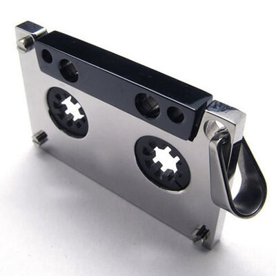 

Hpolw New Fashion two tone black&silver Music Tape Stainless Steel Mens Womens Necklace Pendant