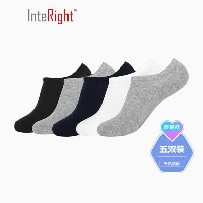 

INTERIGHT boat socks for men&women cotton solid color anti-off boat socks five pairs of boxed mixed color male