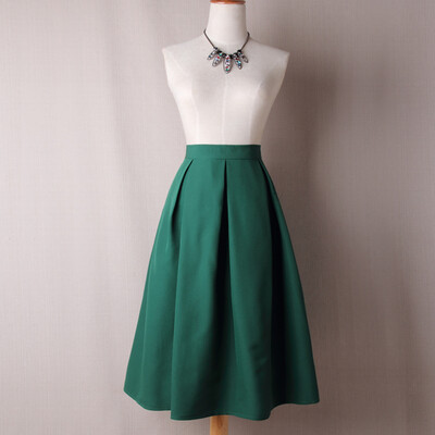 

BACHASH Women Pleated Skirts 2018 Spring Summer Vintage High Waist Knee Length Office Workwear Plus Size Solid Ball Gown Skirt