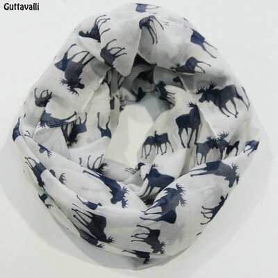 

Guttavalli Women Christmas Elks Print Ring Shawl Vintage Soft Animal Loop Scarf Winter Deers Chevron Charm Infinity Scarves