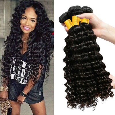 

YAVIDA Hair Indain Deep Wave 4 Bundles Unprocessed Indian Virgin Hair Deep Curly Human Hair Weave Virgin Indian Hair Extension
