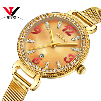 

Женские часы Мода Lady Watch Роскошный бренд кварцевые наручные часы Золотой водонепроницаемый хрусталь платье сетки ремешок Relog