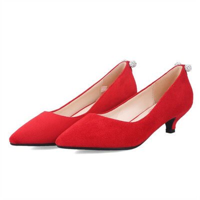 

plus size 34-40 Women Pumps 2018 Pointed Toe Slip on Suede High Heels Wedding Shoes Woman Ladies Fashion Thin Heel Zapatos Mujer