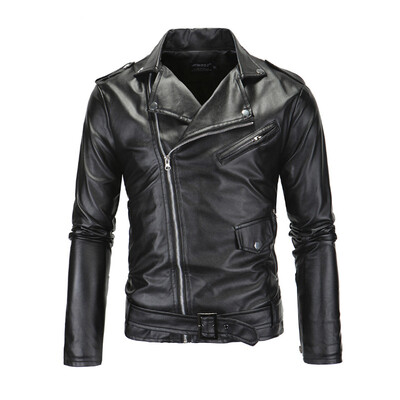 

Mens Fashion Casual Long Sleeved Leather Jackets Slim Fit Pu Leather Coats Male Motorcycle Zippers Collar Jackets Coats