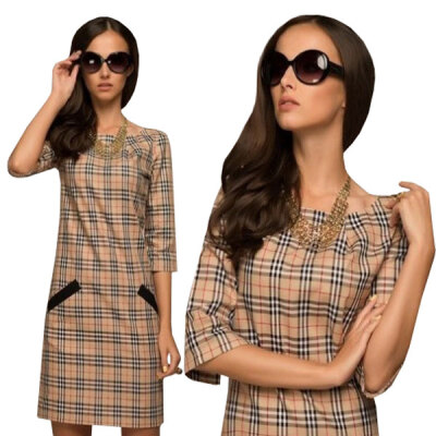 

Lovaru ™Cultivate one's morality comfortable simple round collar grid work style mini dress fashion style