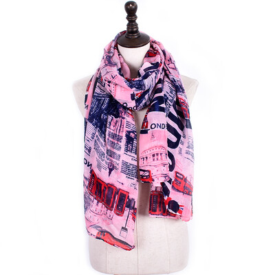 

JeouLy Vintage Style fashion women scarf Евро Мода Британский стиль Лондонский Тауэрский мост Письмо и флаг автобуса напечатаны шарфы
