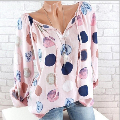 

Try Everything Off Shoulder Top Plus Size  Bandage Polka Dot Long Sleeve Blouse Women Summer 2018 V Neck Casual Womens Shirt