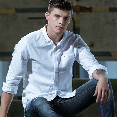 

Mens Long-sleeved Pure Color Cotton Leisure Large Size Shirt
