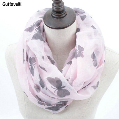 

Guttavalli Fashion Woman Solid Butterfly Print Loop Shawl Women Spring Stripes Ring Scarves Female Autumn Animal Infinity Scarf