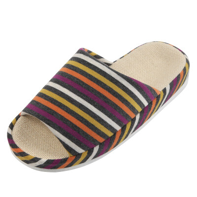 

Jingdong supermarket] Homix linen non-slip thick bottom home slippers carbon black stripes 42 yards