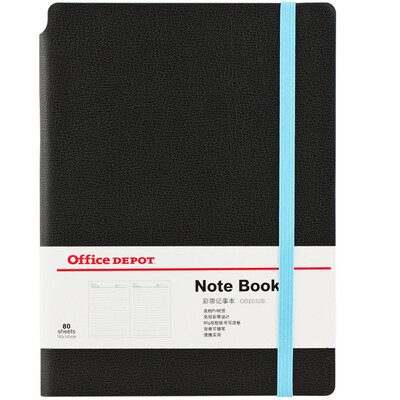 

Office Depot OD2032B ribbon series imitation leather noodles notebook diary black leather blue strap can be inserted pen 32K