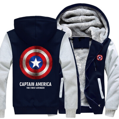

2018 New USA SIZE Men Winter Autumn Hoodies CAPTAIN AMERICA THE FIRST AVENGER pattern Fleece Coat Baseball Uniform Sportswear Jack
