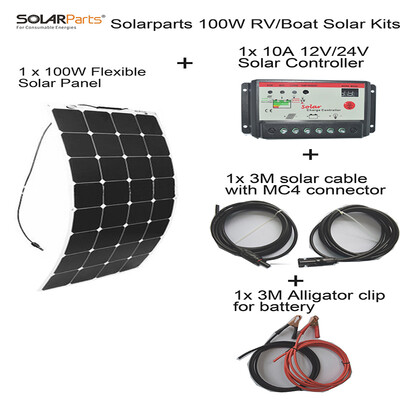 

BOGUANG Waterproof 100W DIY Solar panel System RV Boat yacht Kits Portable Flexible 10A controller back connection 22 efficeint