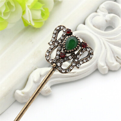 

Vintage Turkish Women Flower Hair Clasp Arabia Resin Hairpin Jewelry Antique Gold Color India Bride Comb Tight Updo Hair Sticks