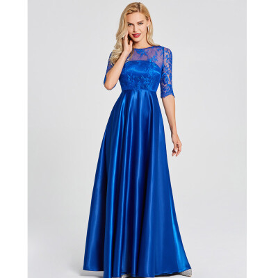 

CAZDZY Bateau Neck Zipper-Up A Line Evening Dress